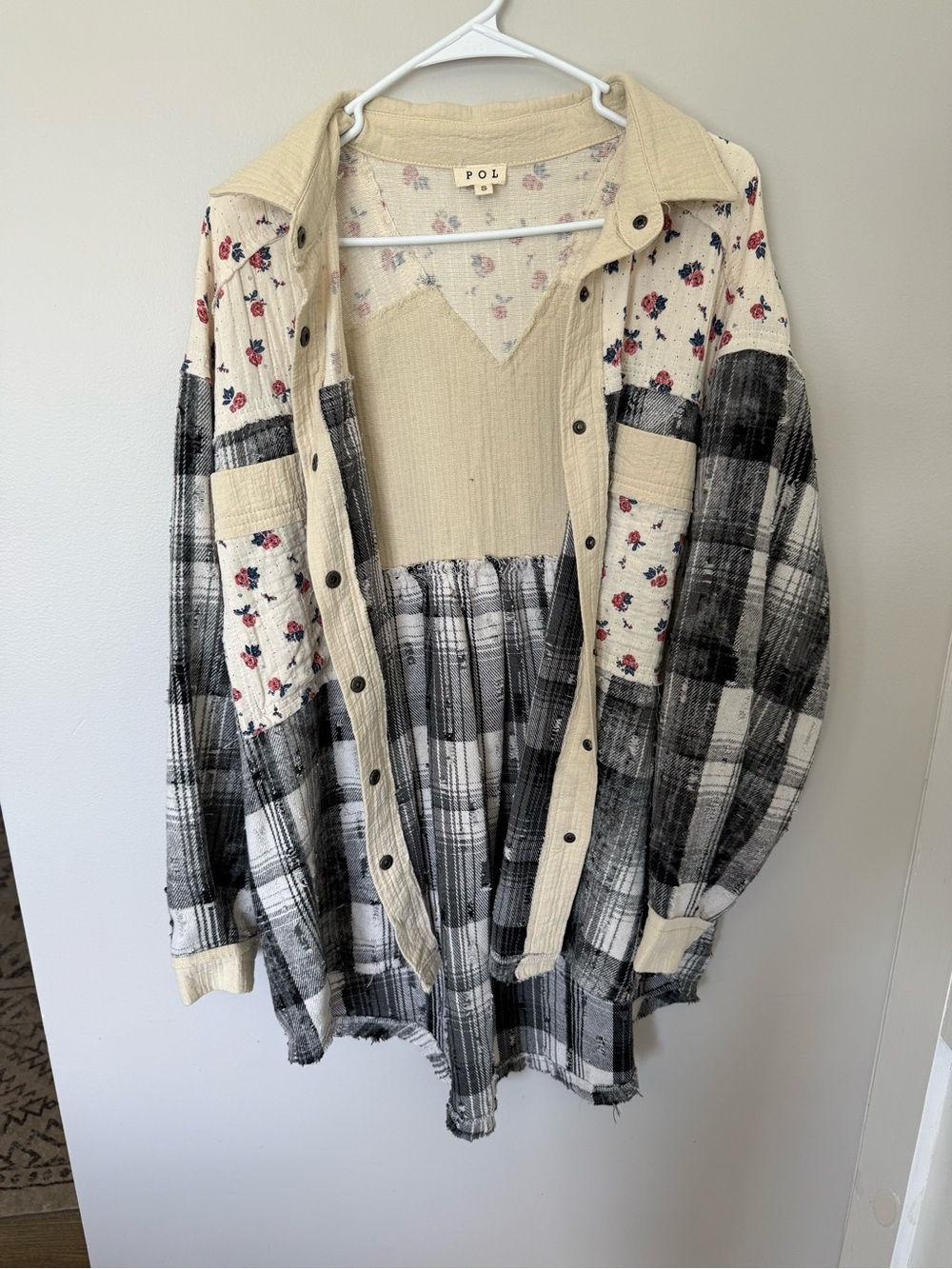 POL Shacket with Small Red and Blue Floral Dots